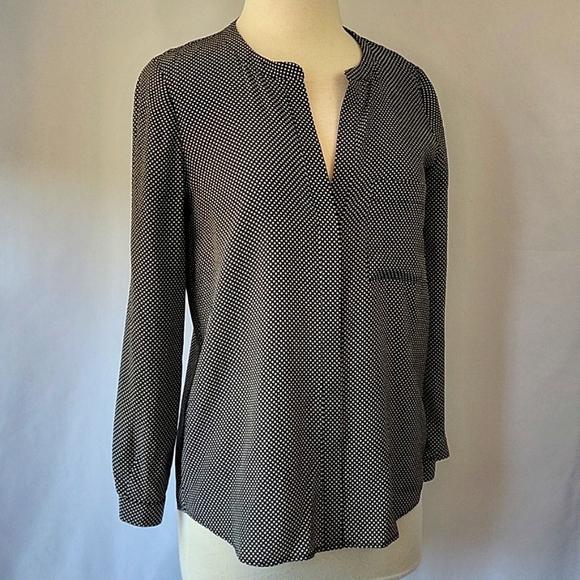 Joie Hanelli Diamond Print Silk Blouse Black & White Size Small - Picture 2 of 12